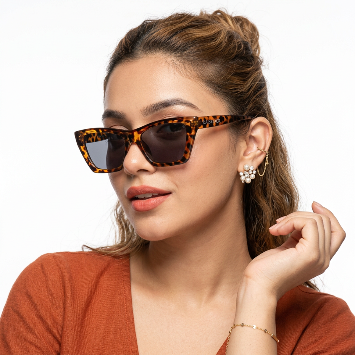 Eyejack Demi Brown Cateye Sunglasses for Men and Women - Style 1109 - worn by a male model (image 3)