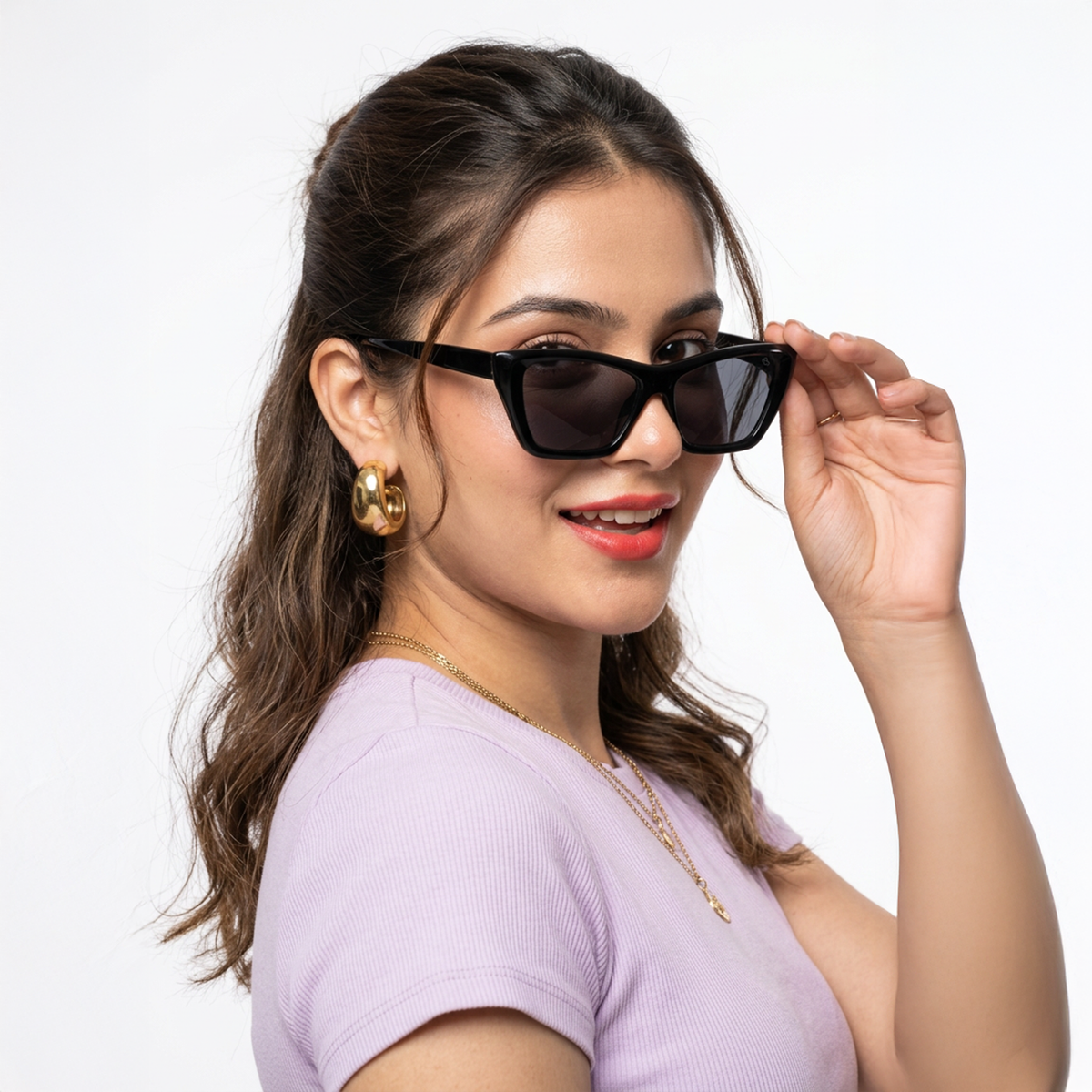 Eyejack Black Cateye Sunglasses for Men and Women - Style L542 - worn by a male model (image 1)