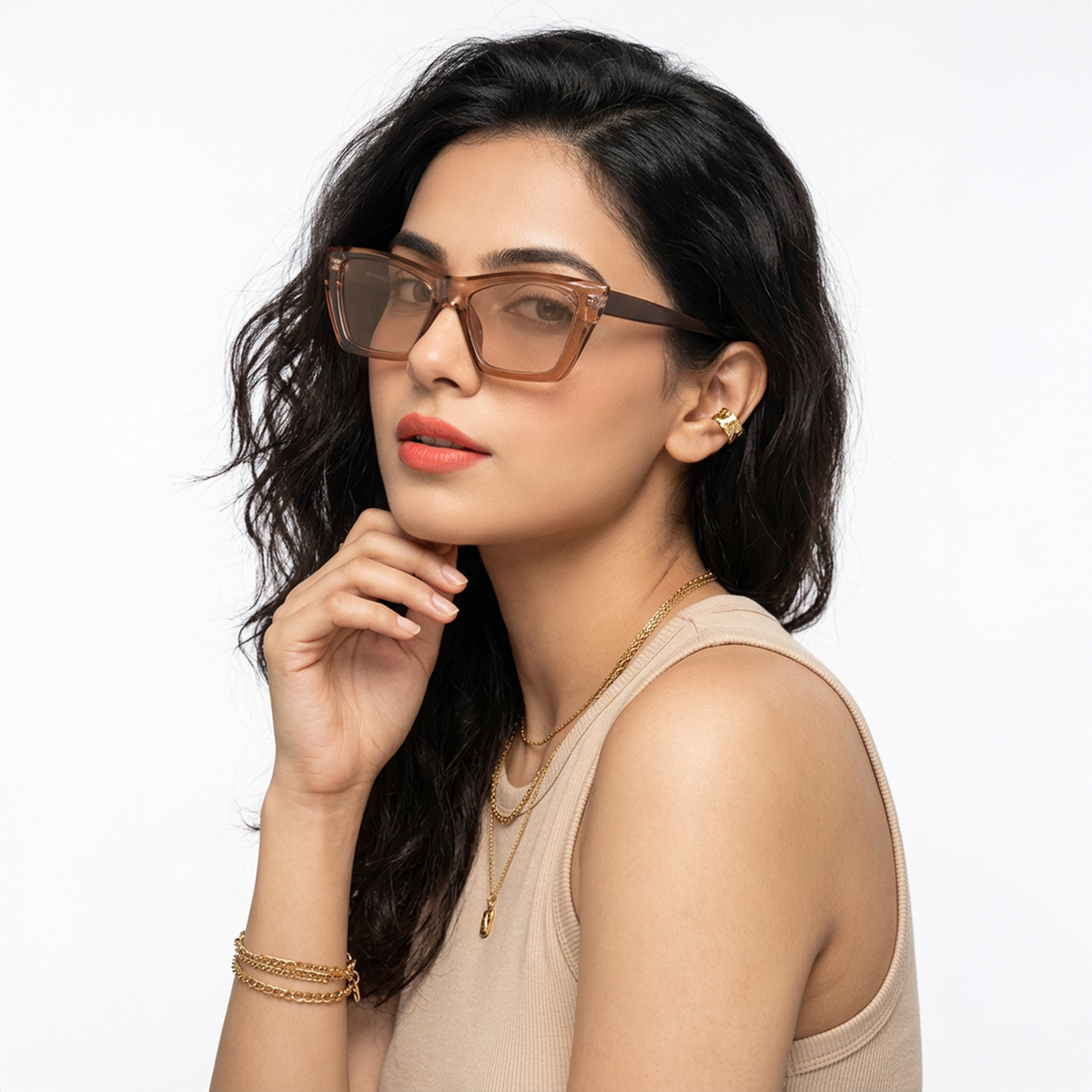 Eyejack Light Brown Cateye Sunglasses for Men and Women - Style L544 - worn by a male model (image 1)