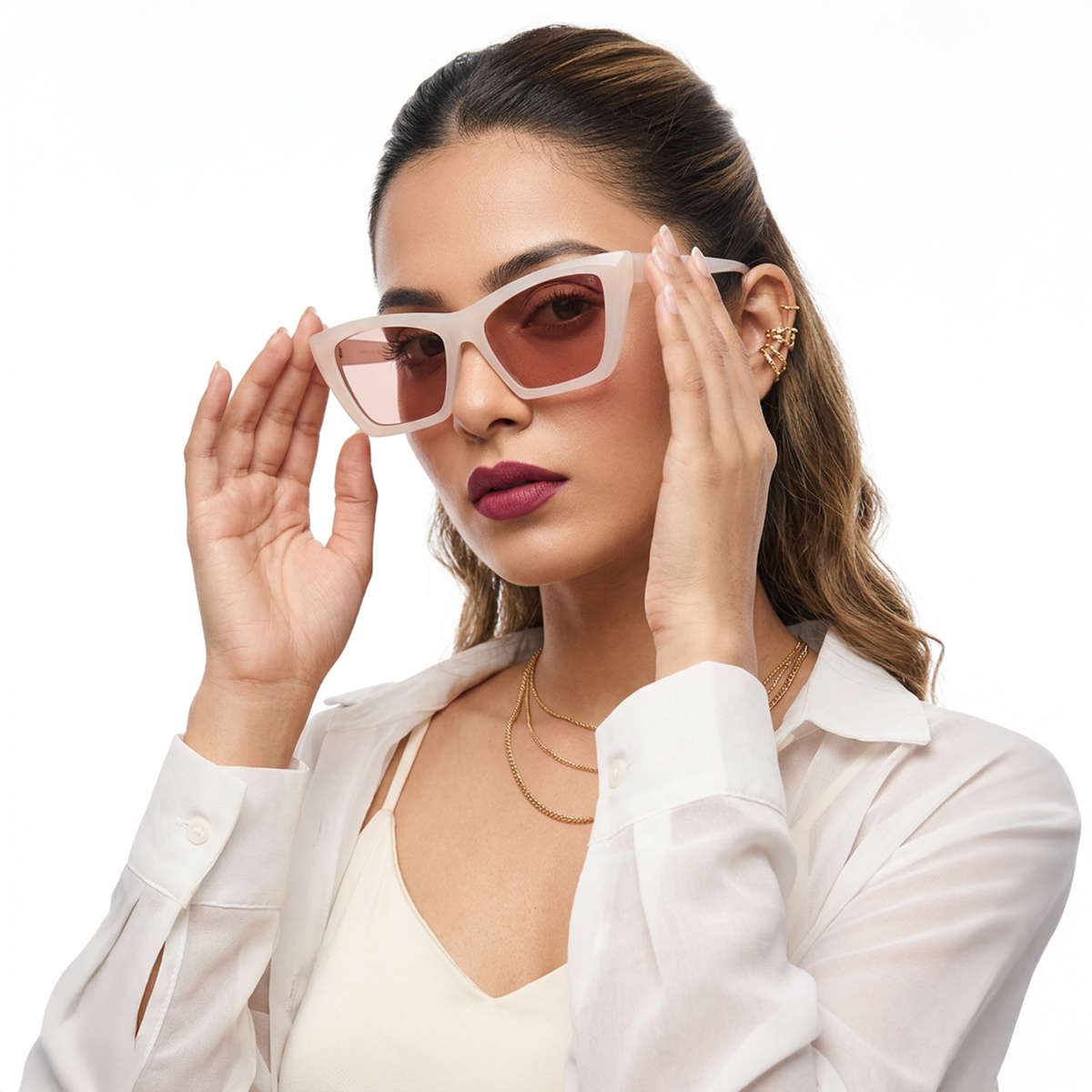 Eyejack Pink Cateye Sunglasses for Men and Women - Style L546 - worn by a male model (image 1)