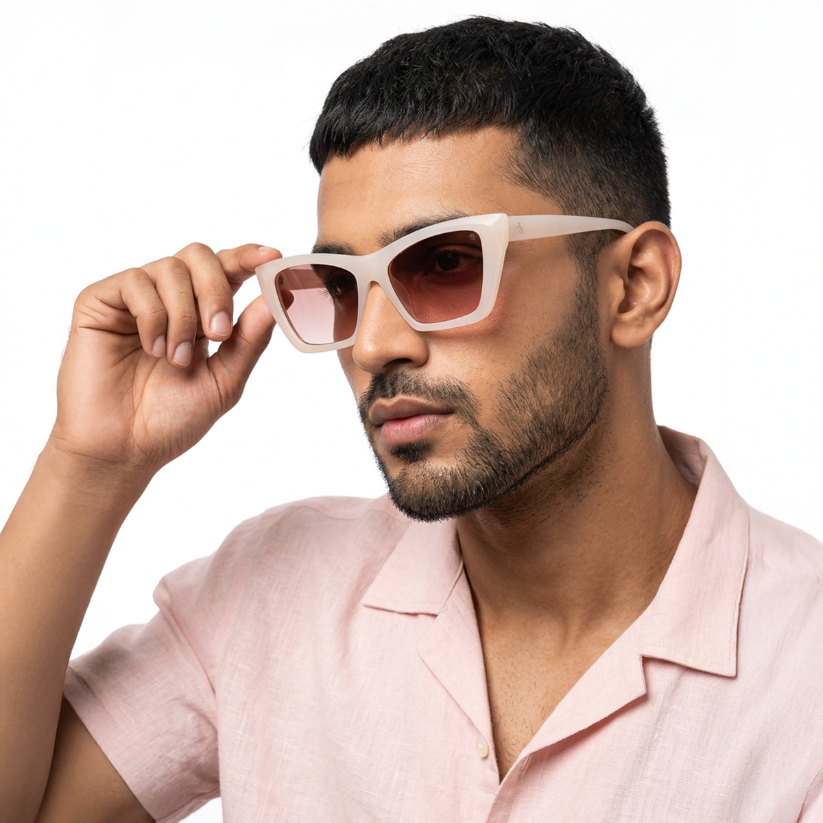 Eyejack Pink Cateye Sunglasses for Men and Women - Style L546 - worn by a male model (image 3)