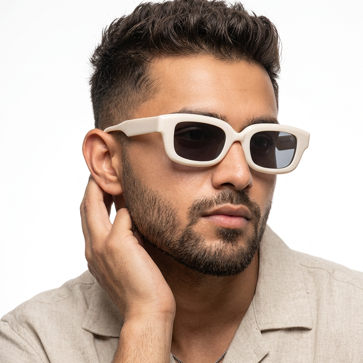 Eyejack White Wayfarer Sunglasses for Men and Women - worn by a male model (image 1)