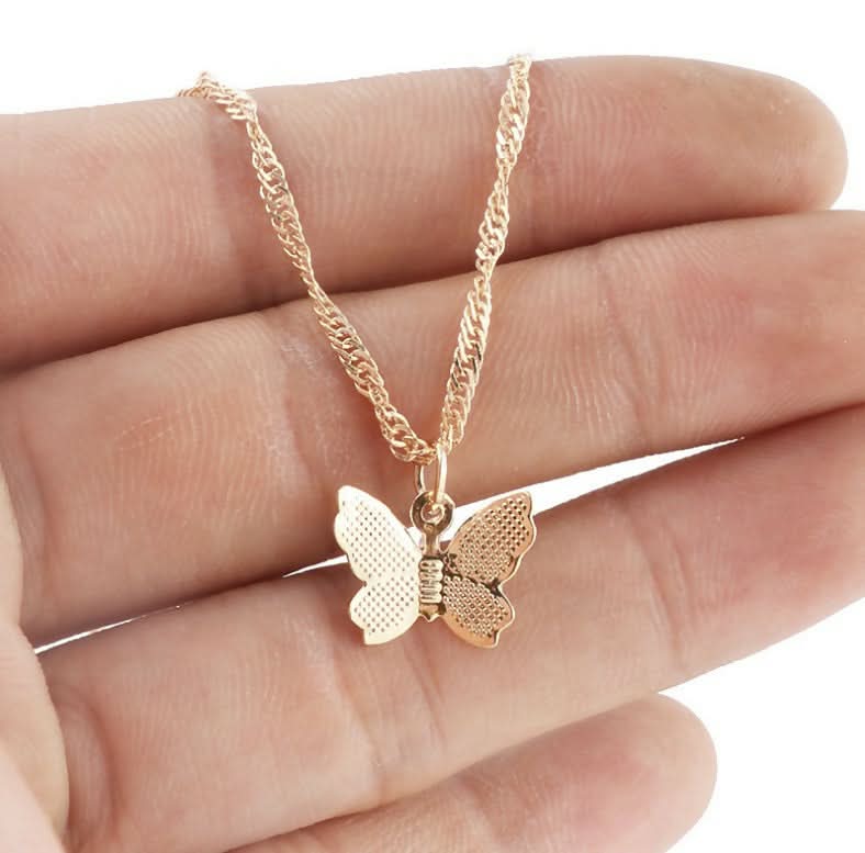 Chic & Delicate Gold Butterfly Locket Necklace and Earrings Set pinapes