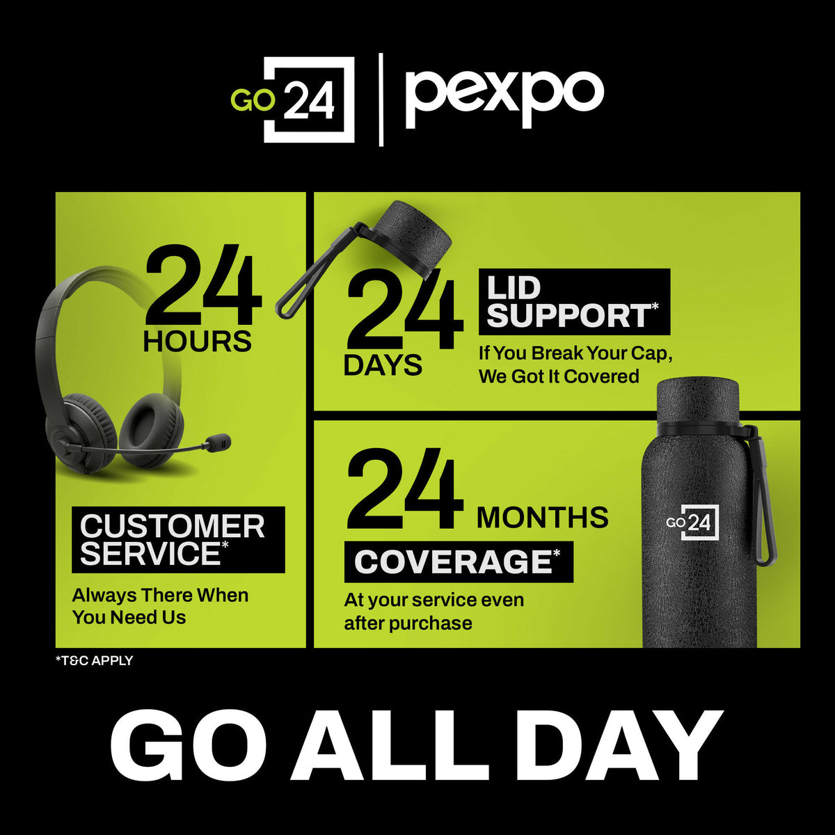 Go24 pexpo Bravo ISI Certified Triple Wall, Leakproof, BPA-Free Stainless Steel Insulated Flask - Black 980ml