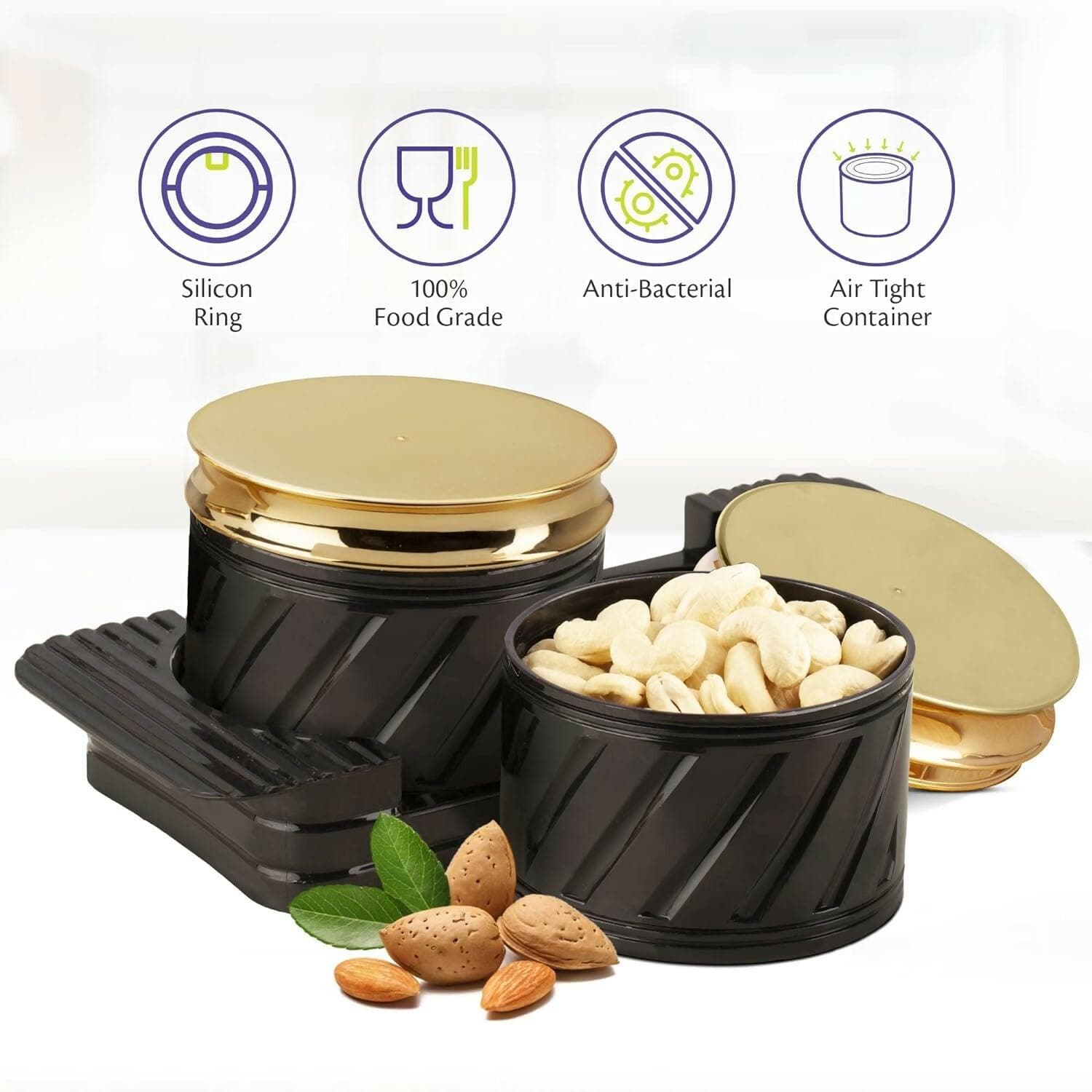 Selvel 2-Piece Black Airtight Dry Fruit Container Tray Set (430ml,Black) - HalfPe