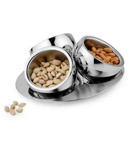 Stainless steel 3 pcs tilt bowl with tray candy