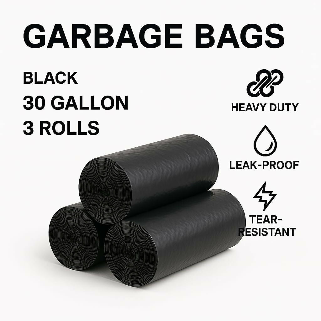 Heavy-Duty Large Black Trash Bags 55 Gallon Sturdy & Tear-Resistant Garbage Bags for Commercial, Lawn & Leaf Use (Pack of 100)