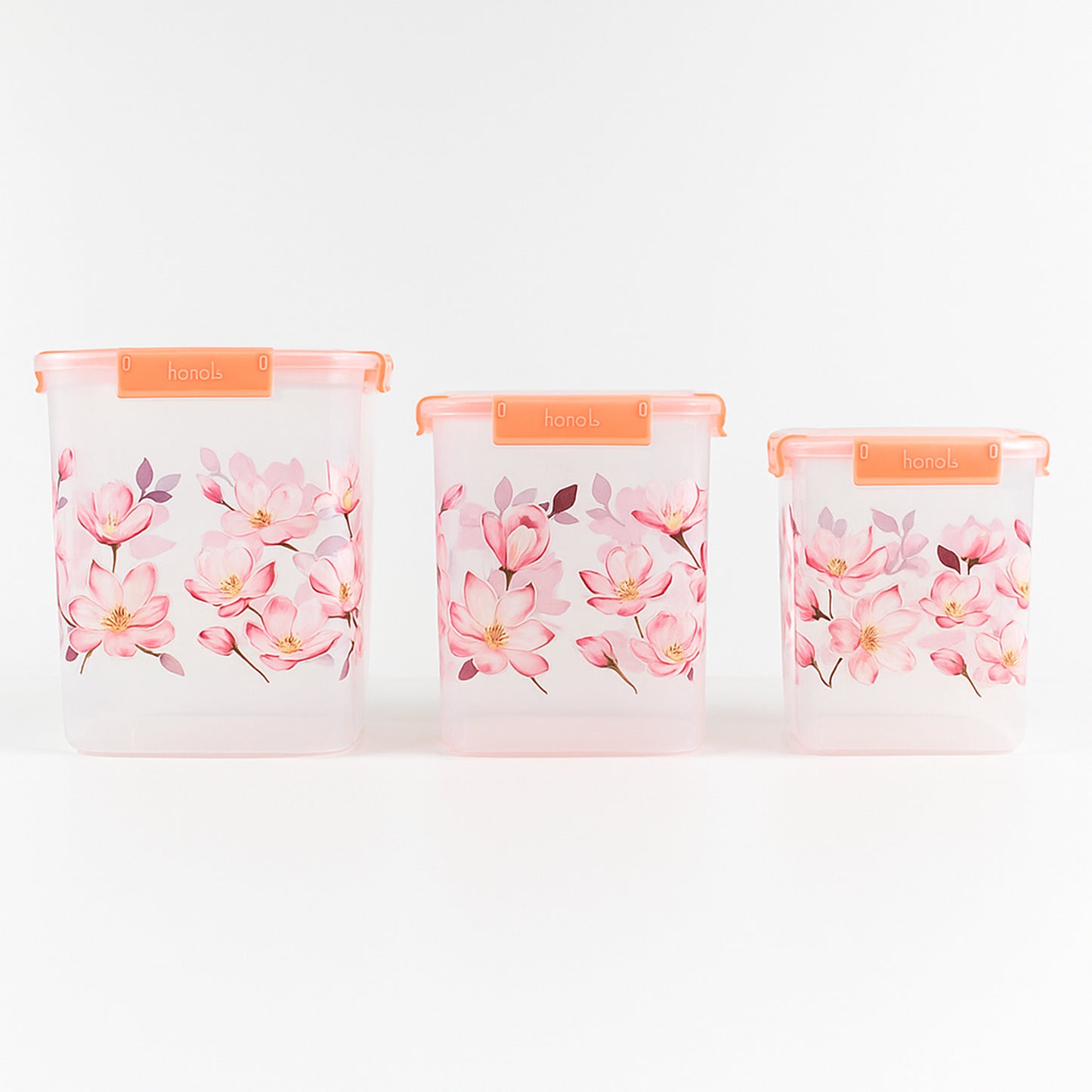Square 3 Pcs Floral Printed Airtight Storage Container Set  Approx  (3 Pcs Set)