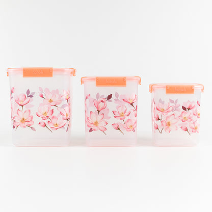 Square 3 Pcs Floral Printed Airtight Storage Container Set  Approx  (3 Pcs Set)