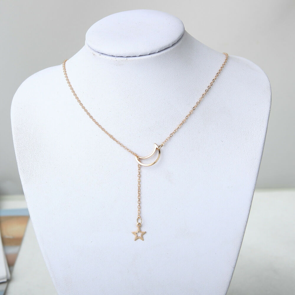 Gold Layered Necklace Set – Moon, Star & Cute Character Charm (Set of 2)
