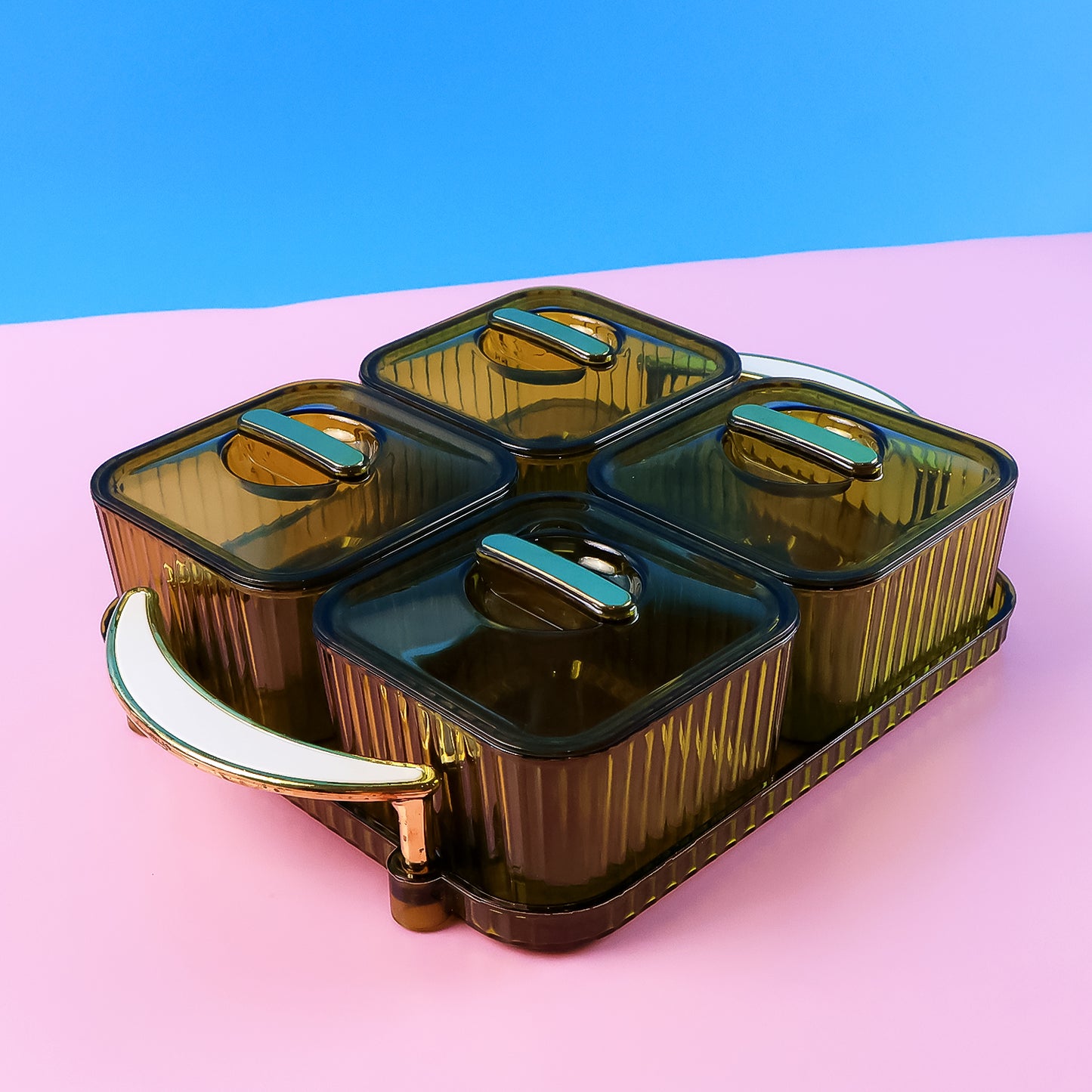 Luxury Delight 4-Piece Dryfruit Storage Box with Premium Golden Handle Tray (1 Set)