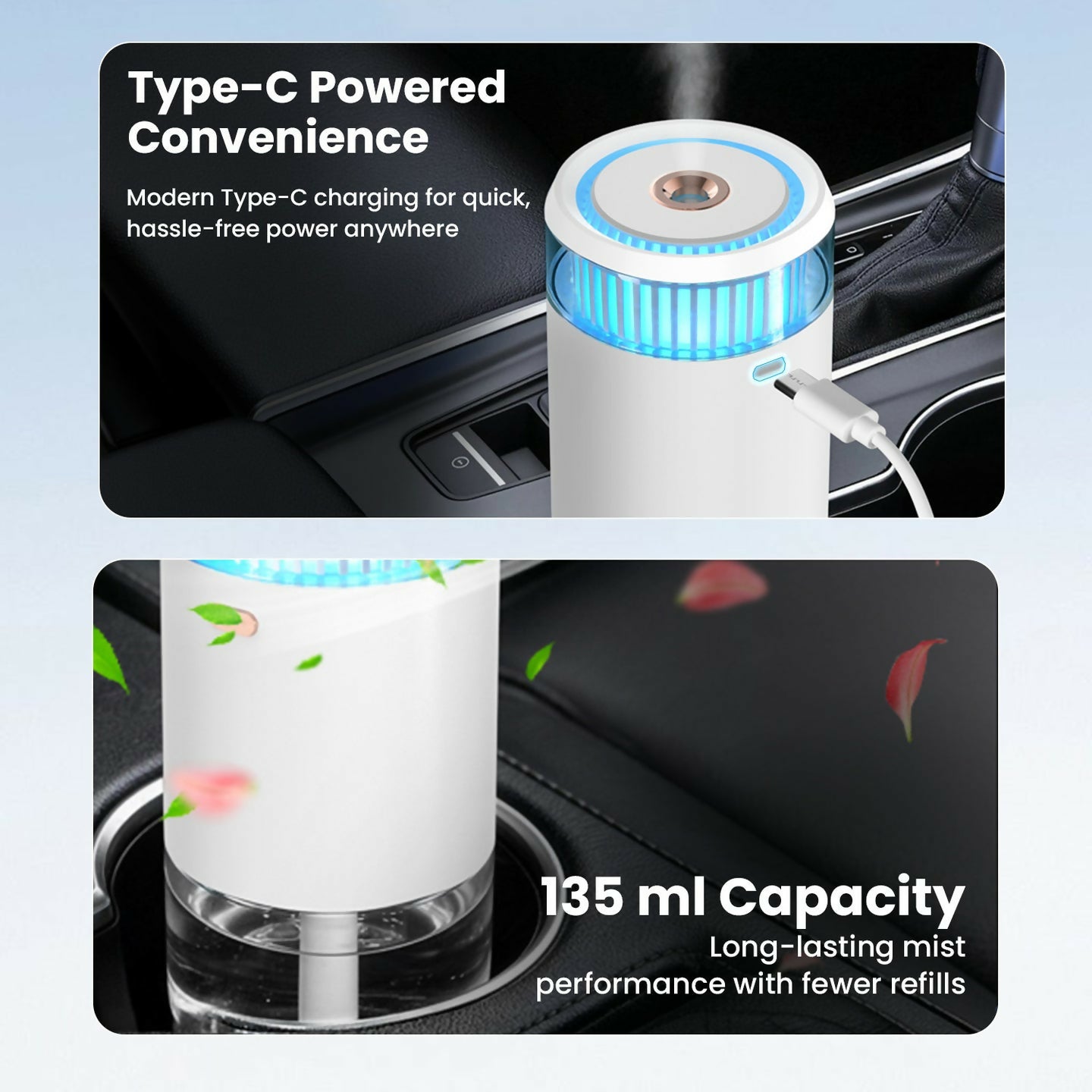 Magma Go Type-C Powered Aroma Diffuser | 135 ml Capacity | 4 Mist Modes | LED Ambient Light | For Water-Soluble Essential Oils Only