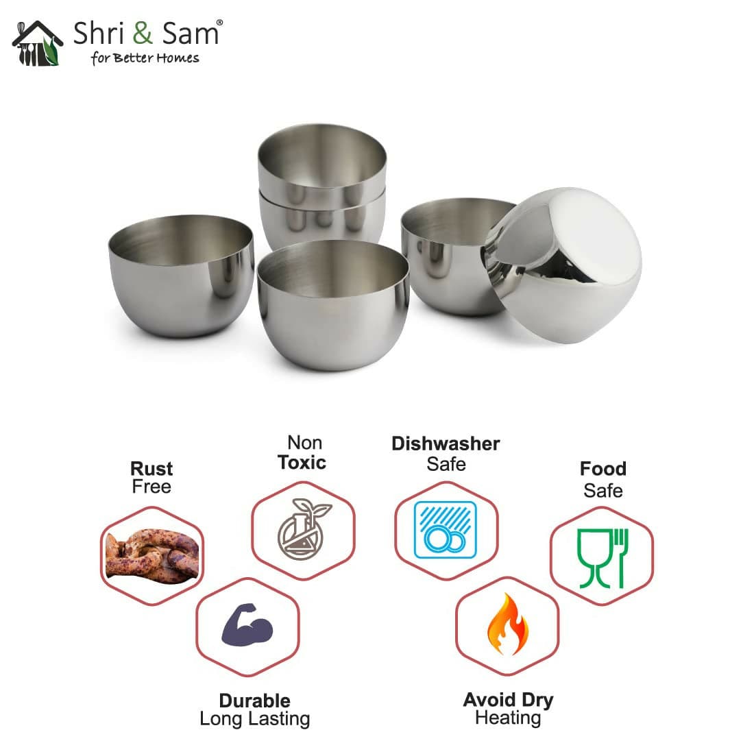 6 pcs Stainless-steel small bowl majestic (Each: 225ML)