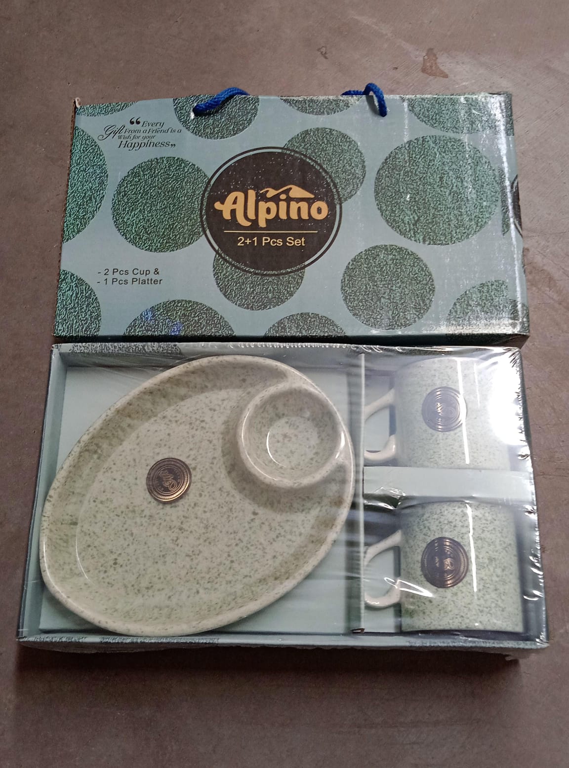 Alpino Ceramic Tea  Cups Set With Plastic Serving 2 Compartment Platter Milk Cup  Mug Coffee Cup Tea Cup Bpa Free Food Grade Or Outdoor For Household Gift For Birthday (3 Pcs Set)
