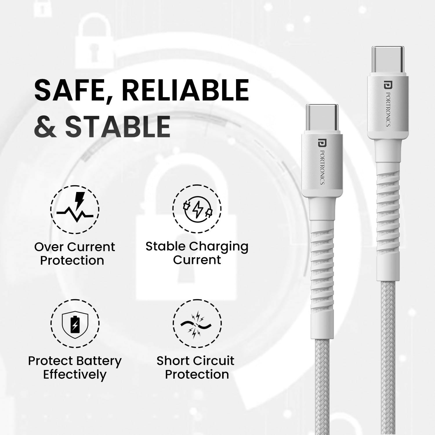 Portronics Konnect X 60W Type-C to Type-C Fast Charging Cable | 1M Nylon Braided USB-C PD Cable for iPhone 15, iPad, Samsung Galaxy & Type-C Devices