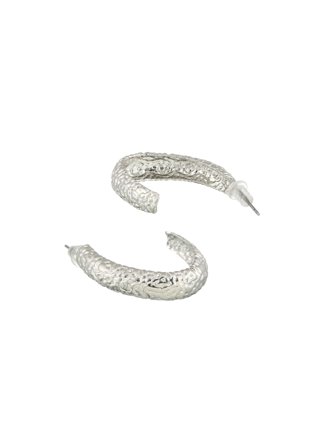 Silver Plated Textured Oval Hoop Earrings