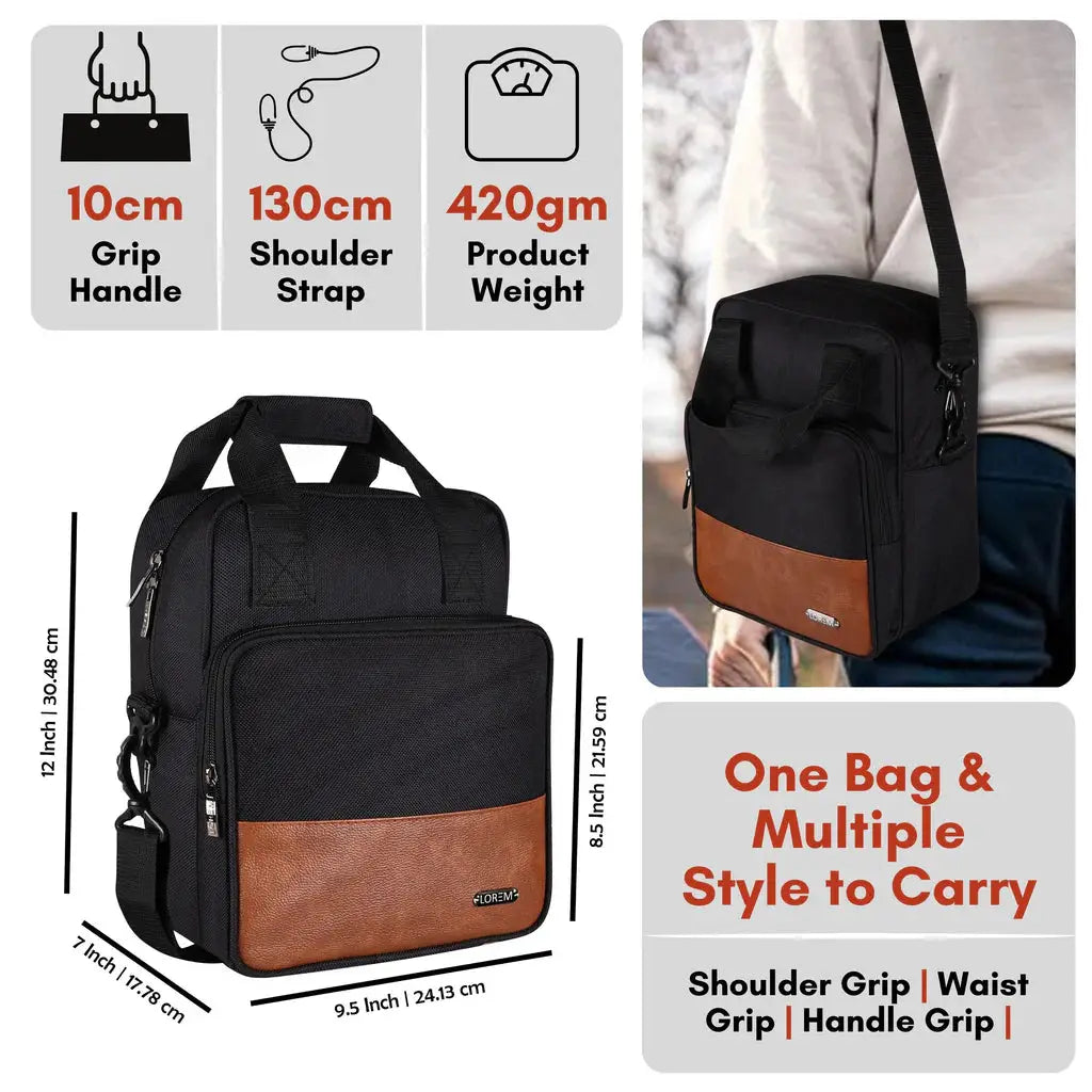 Black-Tan Faux Leather & PVC with Detachable shoulder strap Tiffin bag (TB17) LOREM