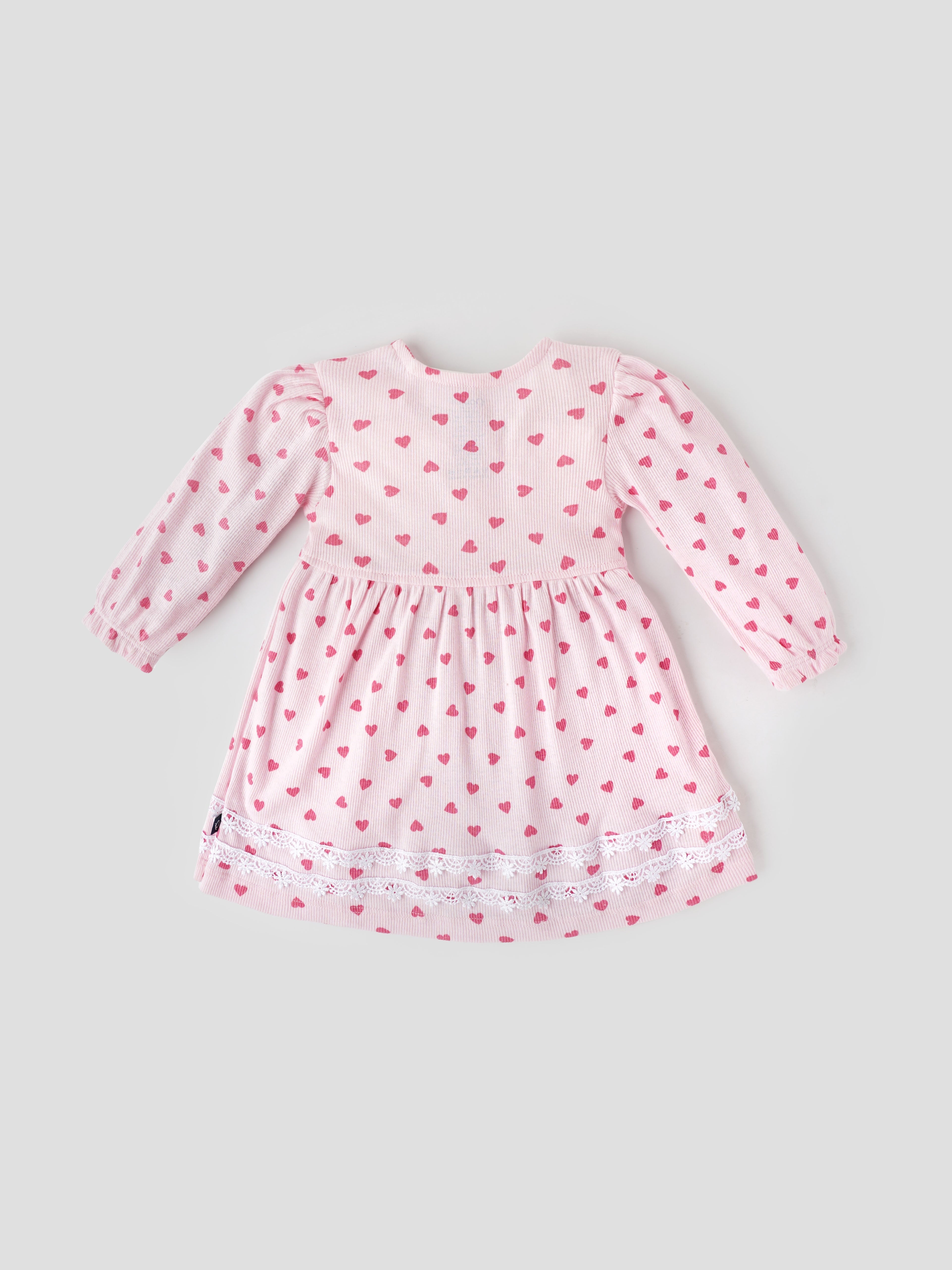 Popees Full Sleeve Front Open Frock (0–9 Months) – Soft & Stylish Heart-Print Dress for Baby Girls - Image 2