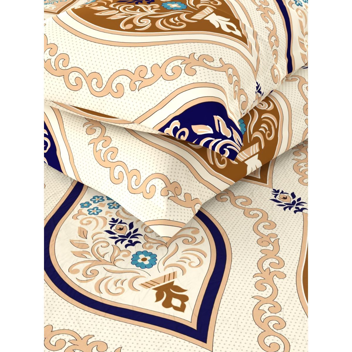 Fantasy Collection Premium Cotton 200 TC Fitted Queen Bedsheet with 2 Pillow Covers - Off-White