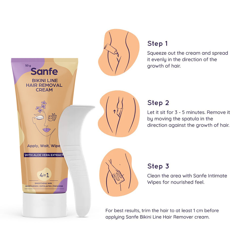 Sanfe Bikini Line Hair Removal Cream 50g - Natural and Safe for sensitive skin - Lavender, Aloe Vera, Shea Butter Cream Cream