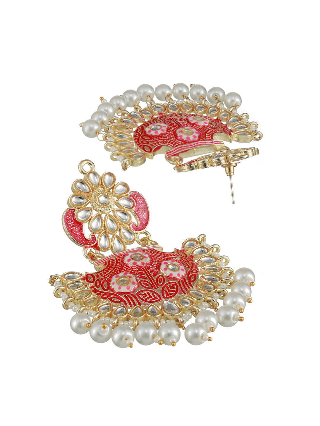 Gold-Plated Meenakari Kundan-Studded & Beaded Maangtikka With Earrings