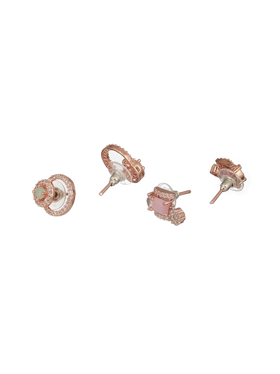Jazz And Sizzle Set of 2 Rose Gold-Plated Pink AD & Mint Green Stone Studded Earrings