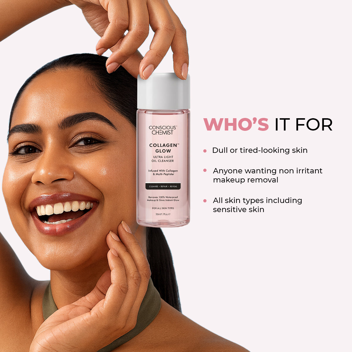 Conscious Chemist Collagen Glow Ultra Light Oil Cleanser | Makeup Remover with Hydrolyzed Collagen (50 ml)