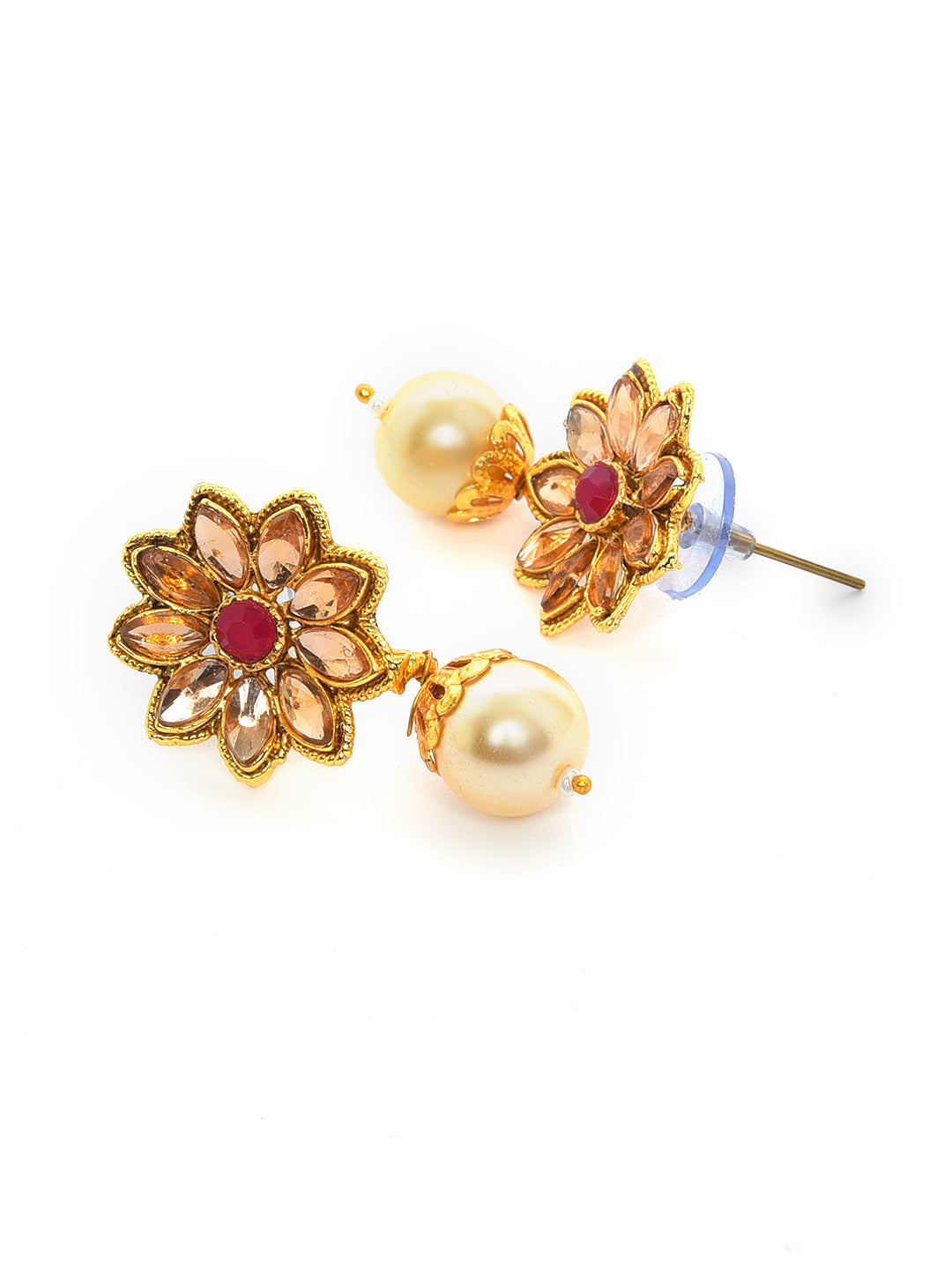 Gold-Toned & Mahroon Fish Studded & Beaded Jewellery Set