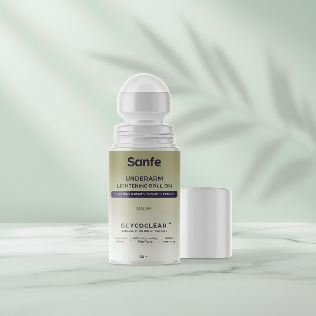 Sanfe Underarm Lightening Roll On (Oudh) with 5% AHA, Glycolic Acid & Salicylic acid For Underarms Lightens & Remove Pigmentation Deodorant for Underarms Glycoclear Technology Men & Women