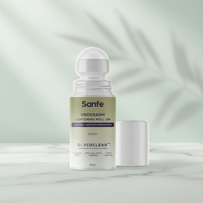 Sanfe Underarm Lightening Roll On (Oudh) with 5% AHA, Glycolic Acid & Salicylic acid For Underarms Lightens & Remove Pigmentation Deodorant for Underarms Glycoclear Technology Men & Women