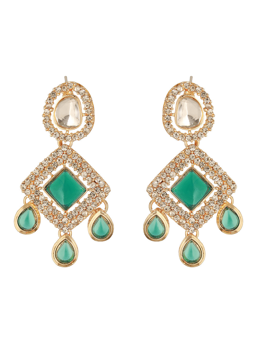 Jazz And Sizzle Gold Plated Green Kundan Studded & Beaded Jewellery Set with Maangtikka