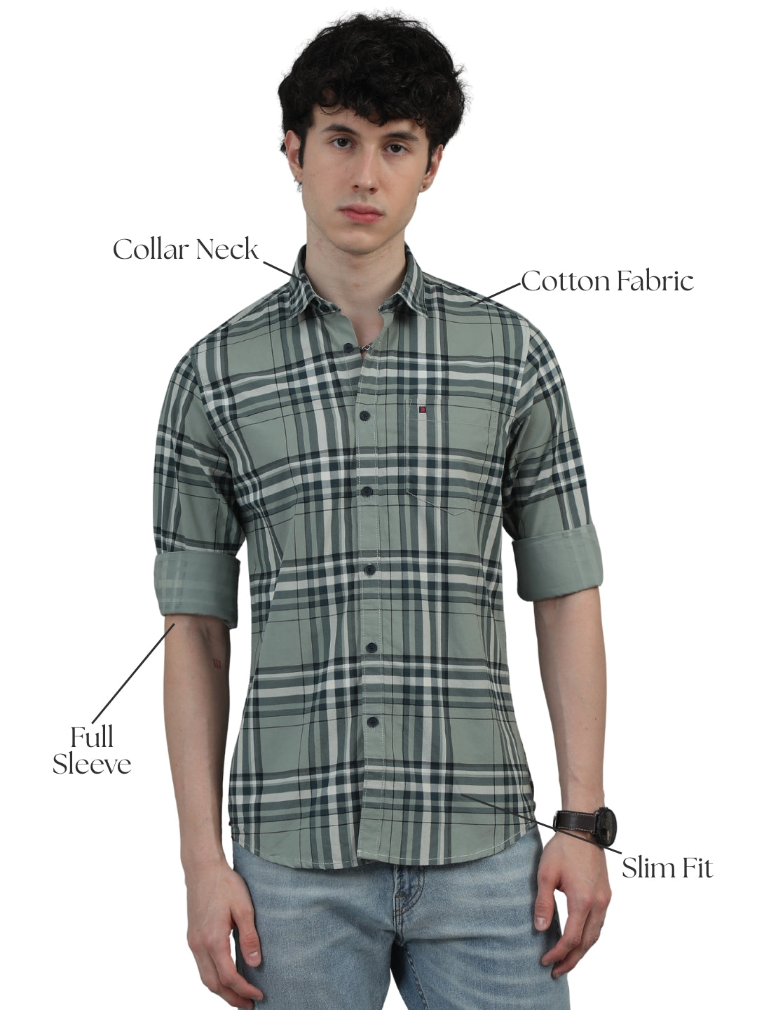 Men Light Green Slim Fit Checks Full Sleeve Casual Shirt Cool Colors