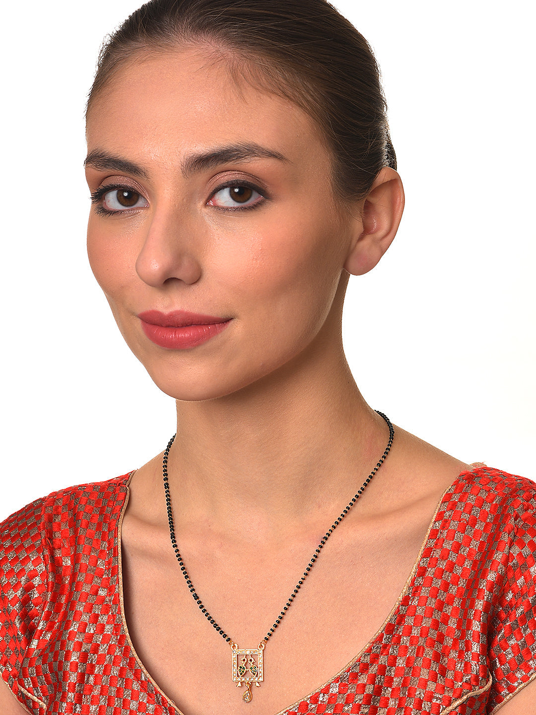 Set Of 2 Love & Bird Gold-Plated & Ad-Studded Black Beaded Mangalsutra