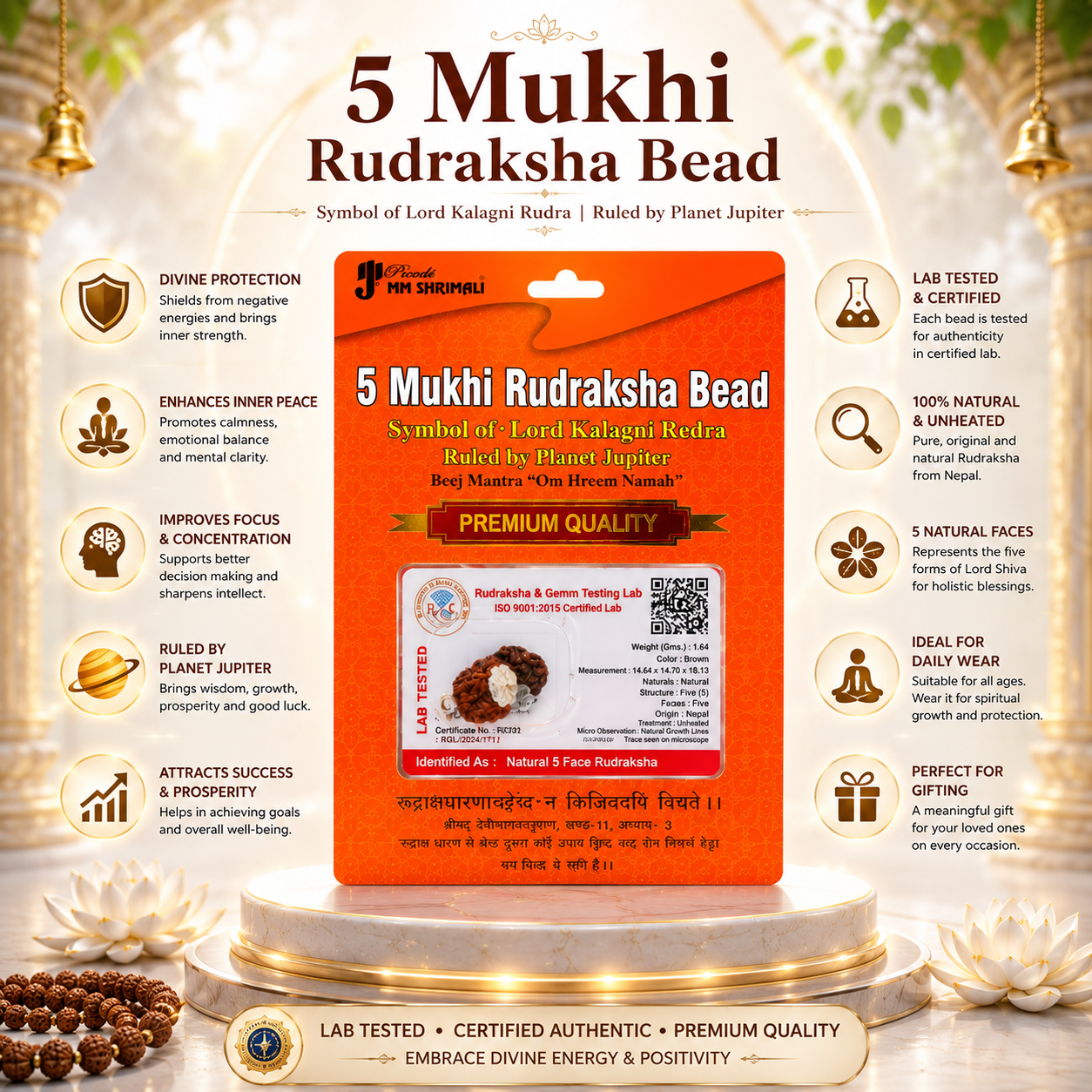 5 Mukhi Rudraksha Bead – Kalagni Rudra Blessing Sacred Natural Rudraksha