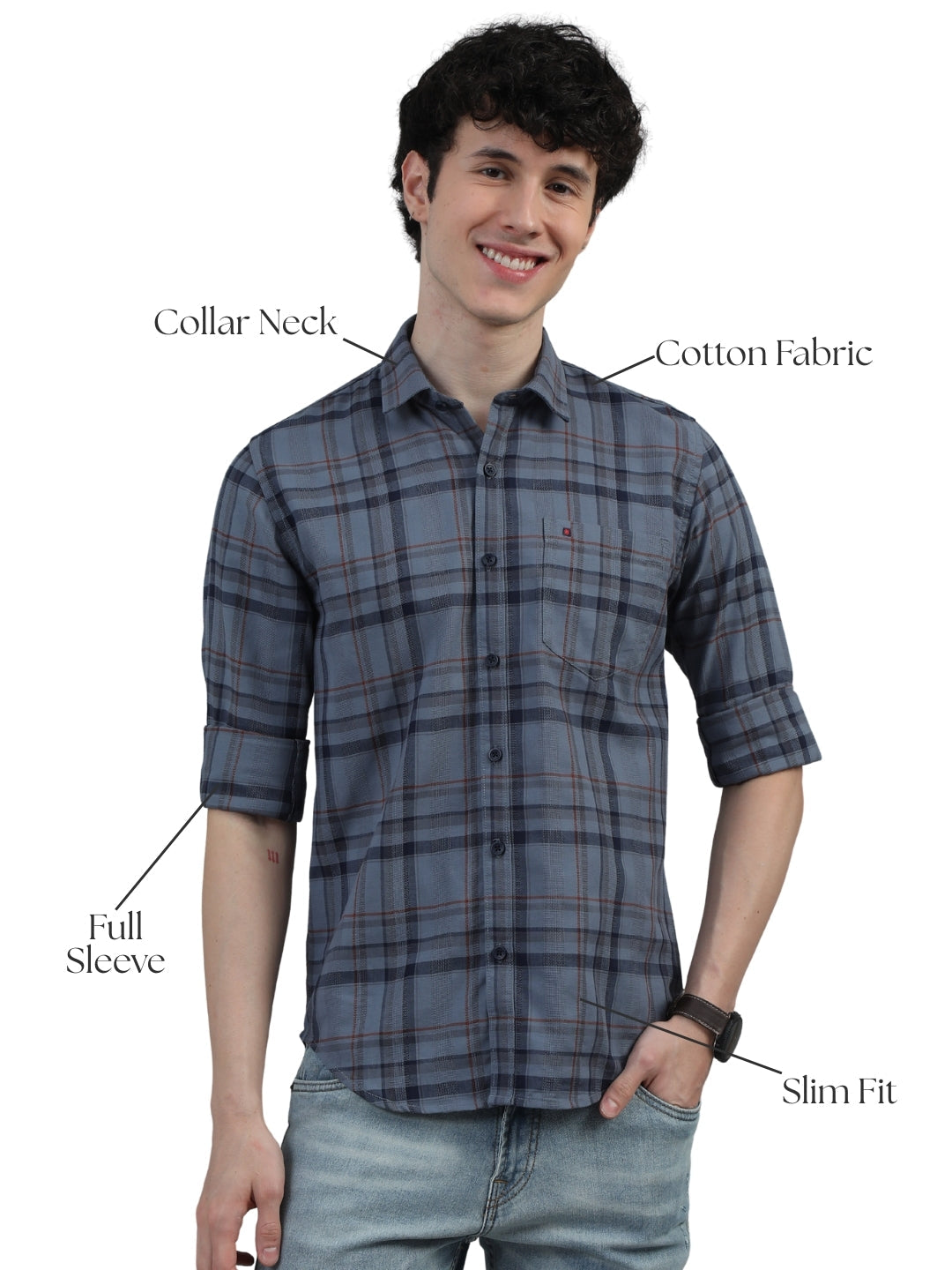 Men Navy Blue Slim Fit Checks Full Sleeve Casual Shirt Cool Colors