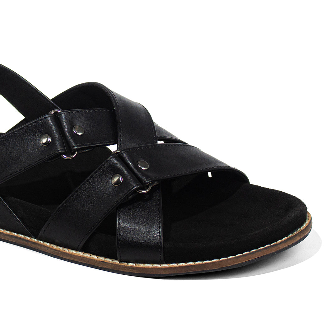Fox Luxe Crossover Vegan Leather Black Men Sandals Planet Paaduks