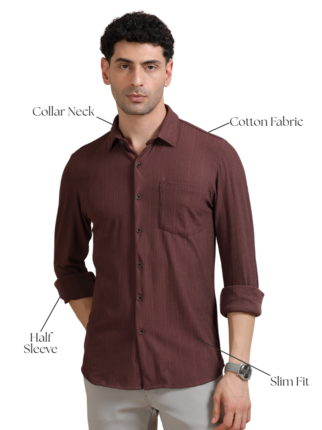 Men Maroon Full Sleeve Cotton Knitted Casual Shirt Cool Colors