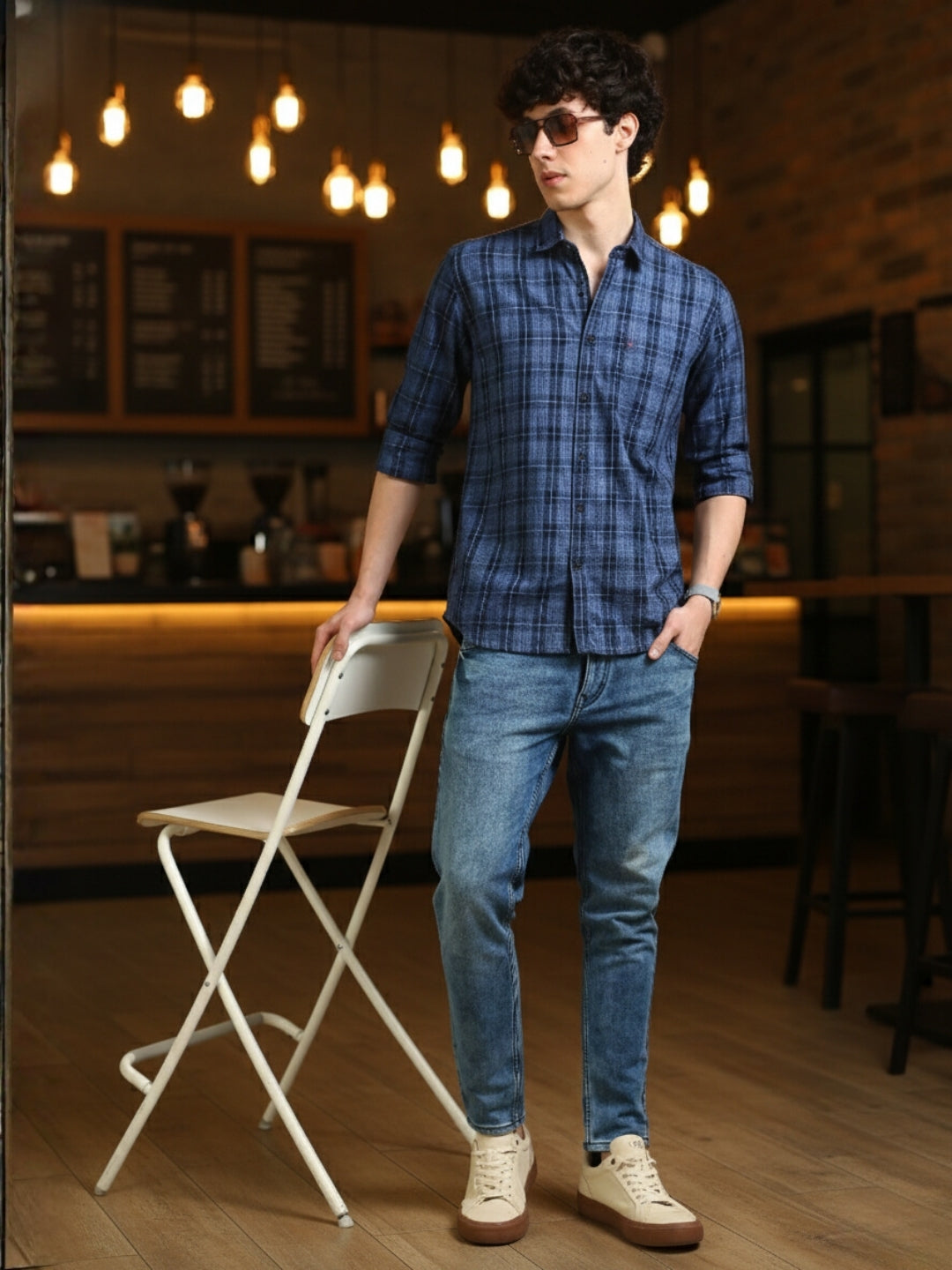 Men Blue Regular Fit Checks Full Sleeve Casual Shirt Cool Colors