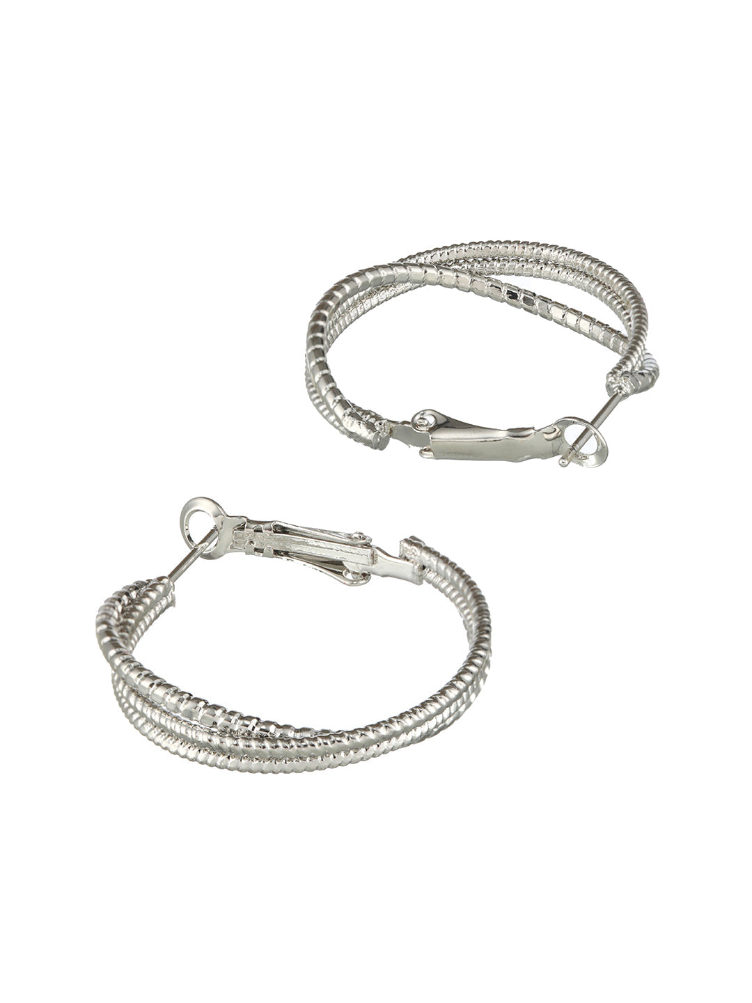 Sliver Plated Textured Circular Hoop Earrings