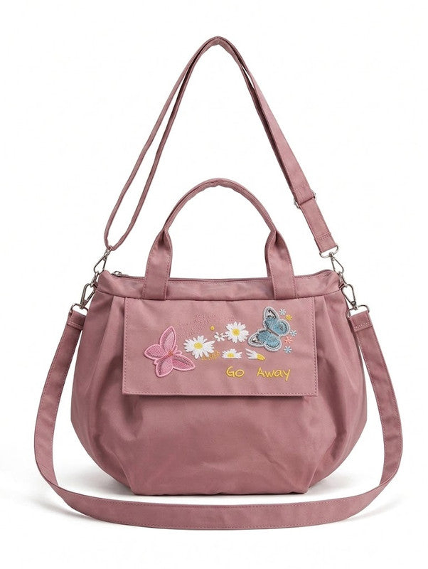 Buddy Cares Women Floral & Butterfly Embroidered Shoulder Bag | Adjustable Crossbody Strap – Pink – view 5 – Buddy Cares