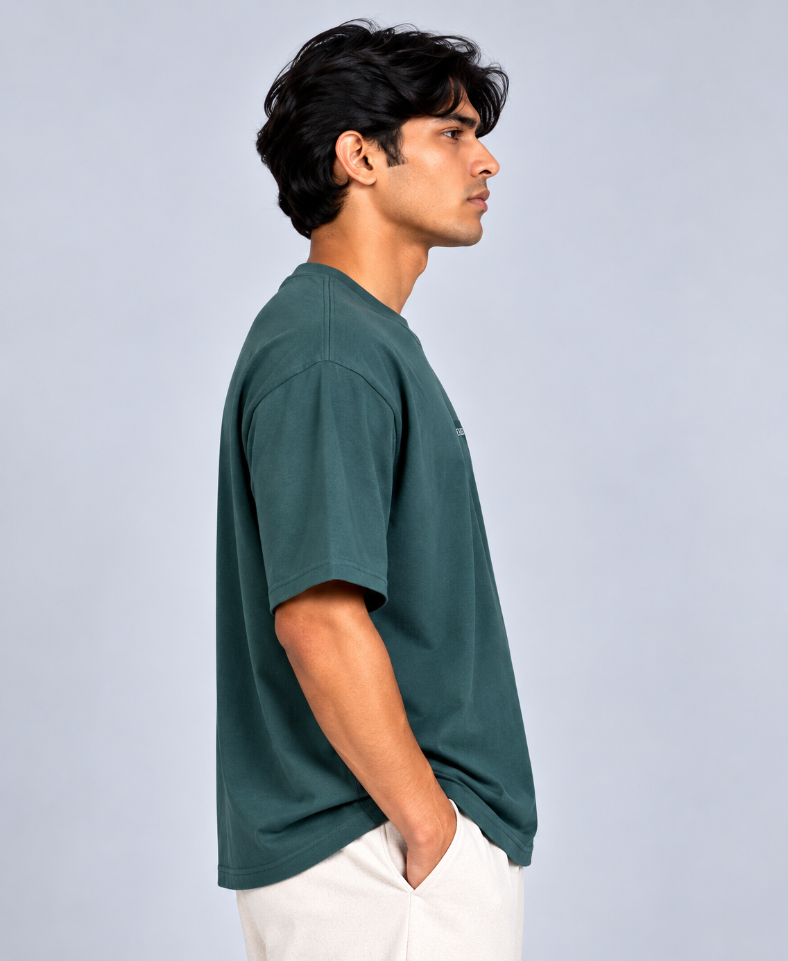 HUSTLE Men's Crew Neck Oversized T-Shirt – Crystal Teal