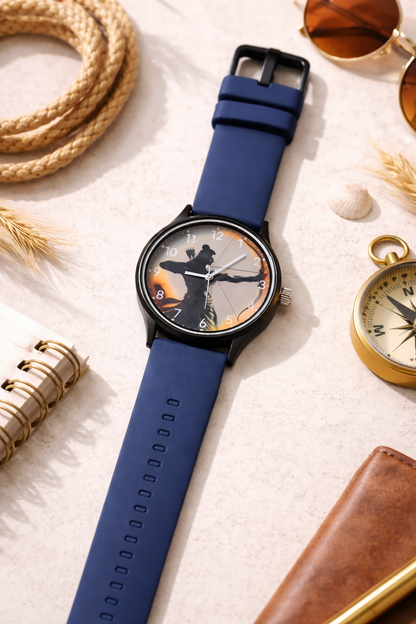 Classic Analog Wrist Watch with Archer Silhouette Dial & Silicone Strap – Multiple Color PM WATCHES