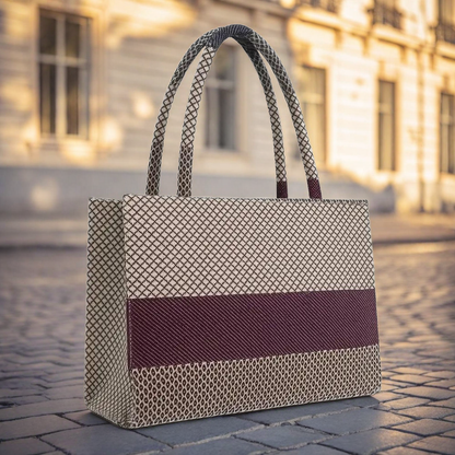 Plum Geo-Weave Jacquard Tote Bag