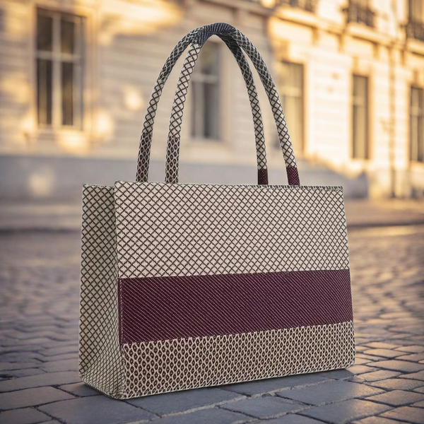 Plum Geo-Weave Jacquard Tote Bag