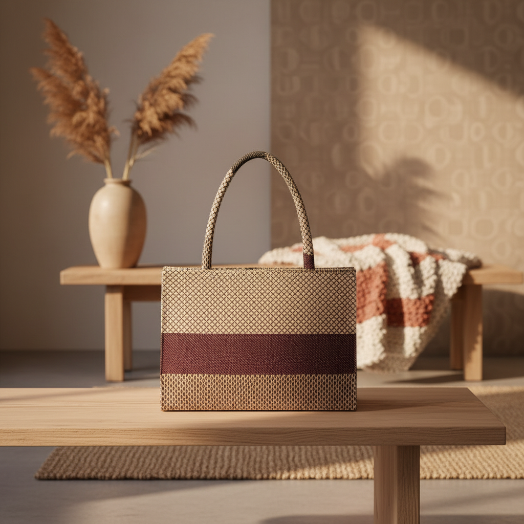Plum Geo-Weave Jacquard Tote Bag RAYORA ENTERPRISE