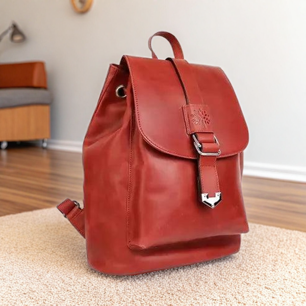 Rust Red PU Leather Backpack – Vintage-Style Travel & Everyday Bag