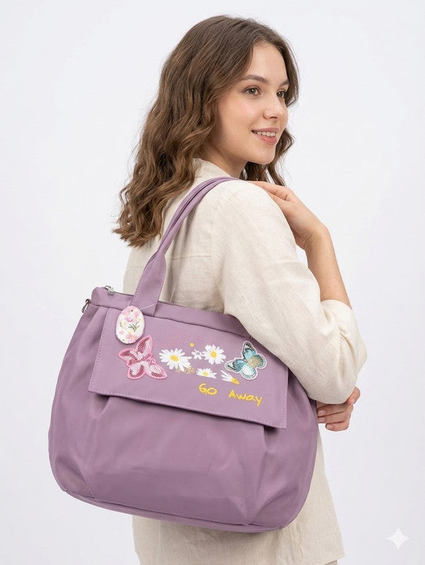 Buddy Cares Women Floral & Butterfly Embroidered Shoulder Bag | Adjustable Crossbody Strap – Purple – view 5 – Buddy Cares