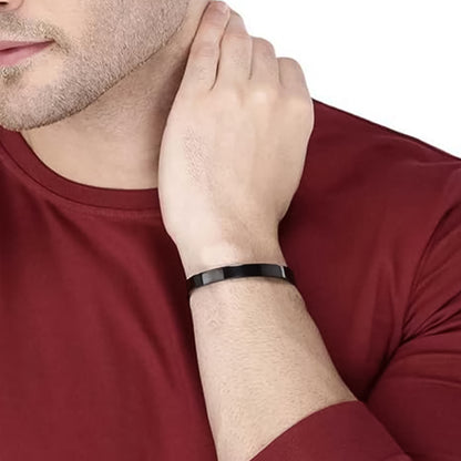 Stylish Black-Plated Stainless-Steel Bracelet For Men Boys Stainless Steel & Open Kada Bracelets For Men Boys Gift (1 Pc / Black)