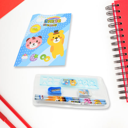 Stationery Kit For Kids - Stationery Set Includes Wooden Pencil Sharpener Pencil And Eraser Set Birthday Return Gift For Kids Boys Girls 2 Pencil 1 Scale 1 Notebook1 Sharpener 1 Eraser  With Zip Bag (6 Pcs Set)