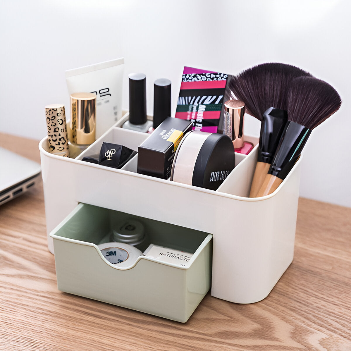 Multi-Compartment Desk Makeup Organizer with Drawer with Stylish Storage Box for Cosmetics, Jewelry & Accessories
